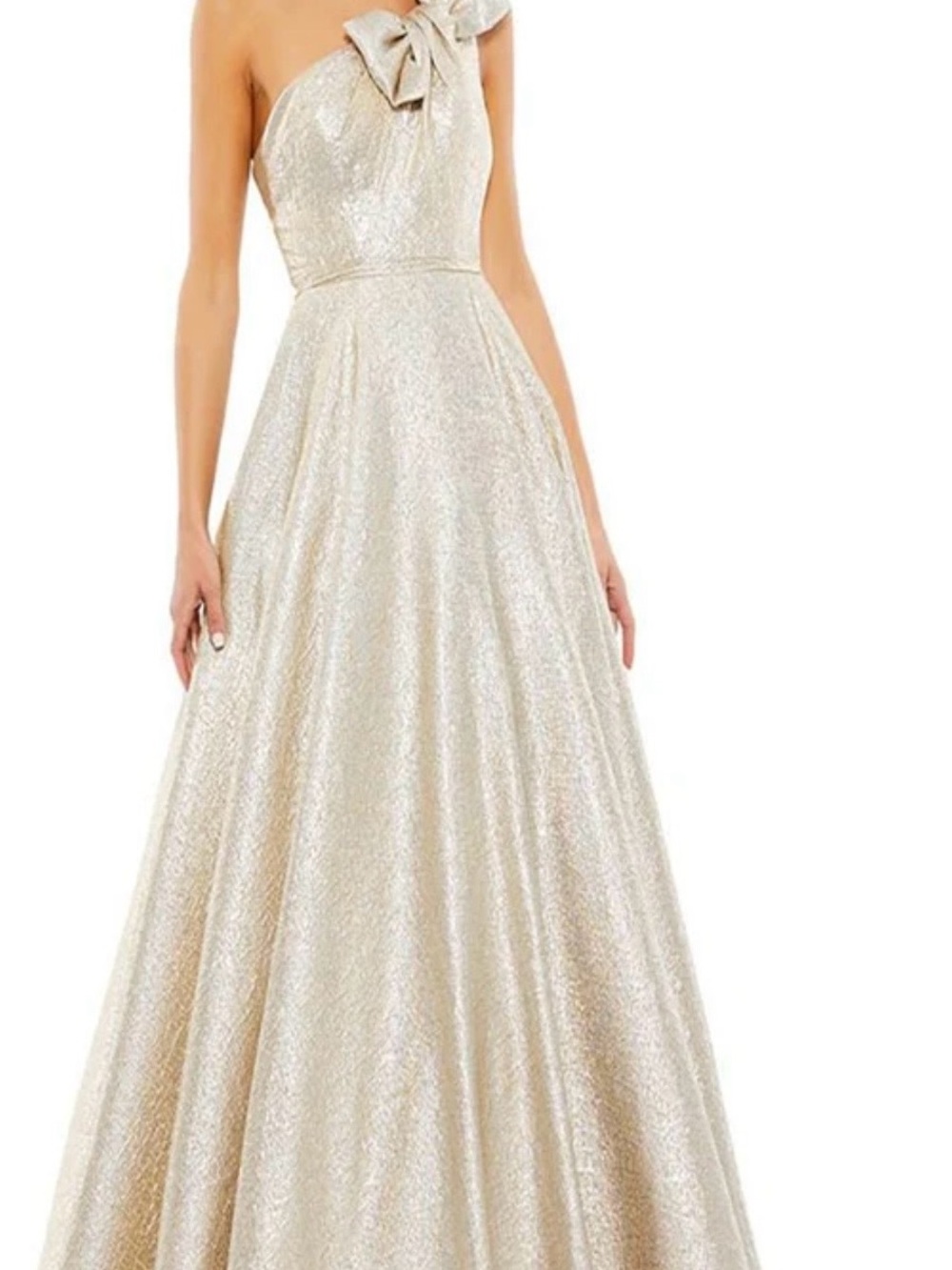 NWT Mac Duggal One-Shoulder 67890 Oyster  Metallic Ball Gown